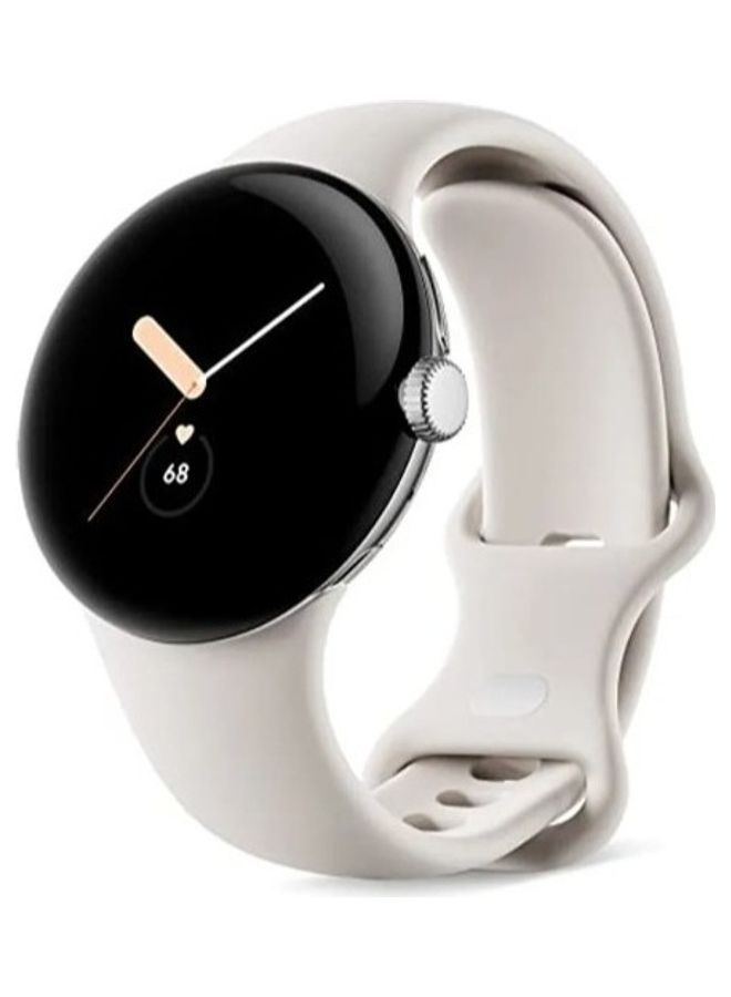 Google Pixel Android Smartwatch With Fitbit Activity Tracking Heart Rate Stainless Steel Case Obsidian Active Band WiFi White